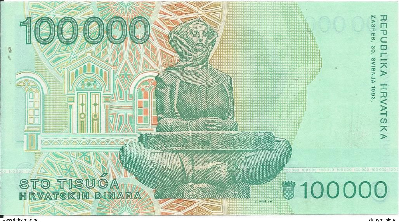 100,000 Dinara 1993  Ruđer Bošković - Mathématicien, Astronome Et Physicien Croate Neuve - Kroatien