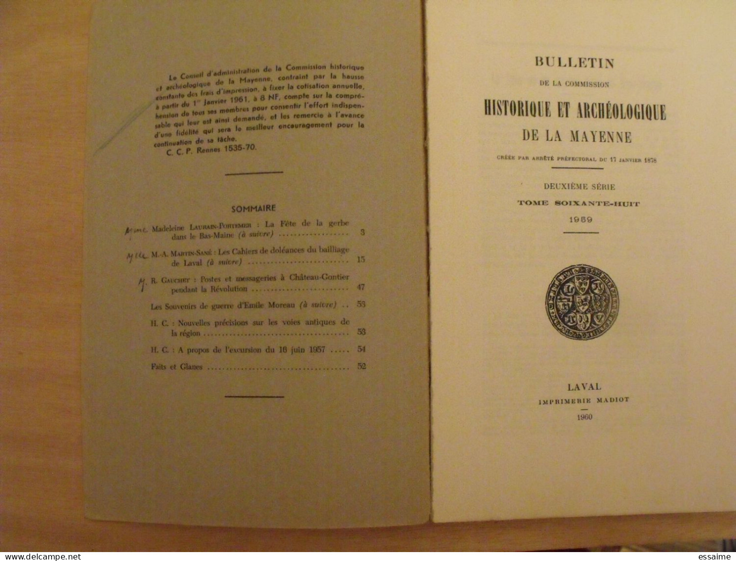 Bulletin Historique Et Archéologique De La Mayenne. 1959, Tome LXVIII-232. Laval Chateau-Gontier. Goupil. - Pays De Loire
