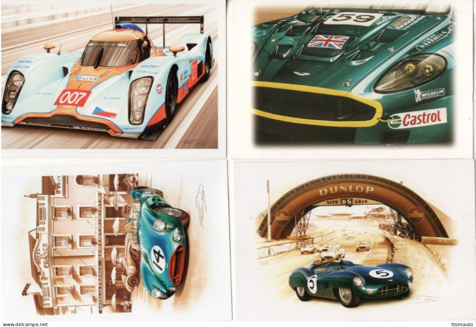 Lot Of 4 Art Cards Of ASTON MARTIN At LE MANS  - Artiste:Francois Bruere - CPM - Le Mans