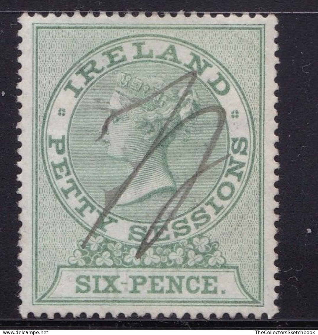 Ireland Petty Sessions 6d Green  (perf 14 ) Watermark Anchor  , Barefoot 7b , Good Condition - Usati