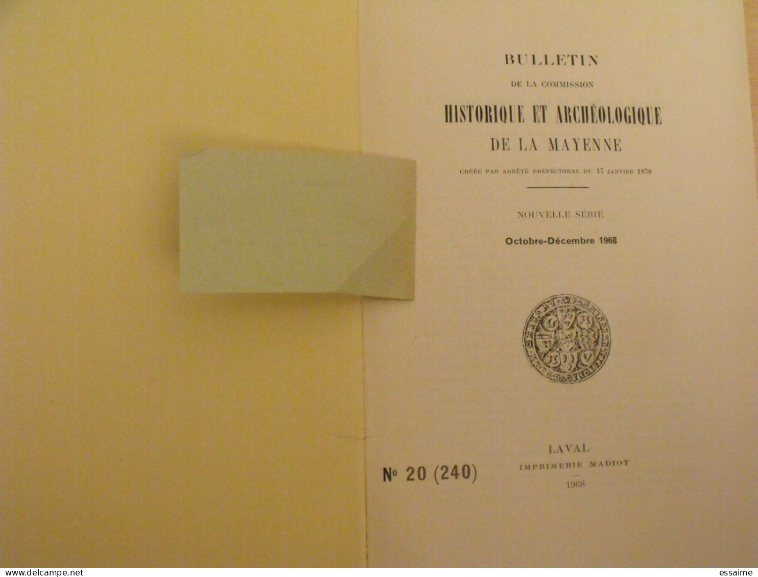 Bulletin Historique Et Archéologique De La Mayenne. 1968, N° 20 (240) . Laval Chateau-Gontier. Goupil. - Pays De Loire