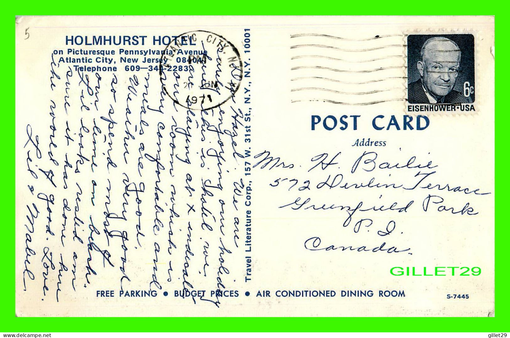 ATLANTIC CITY, NJ - HOLMHURST HOTEL - TRAVEL IN 1971 - TRAVEL LITERATURE CORP - OLD CARS - - Atlantic City