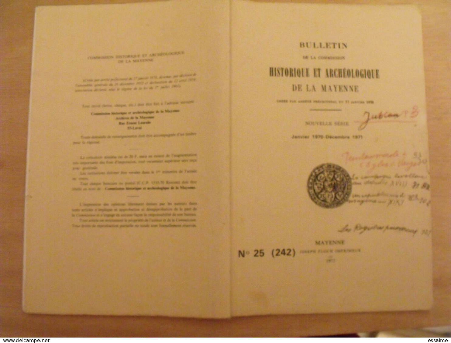 Bulletin Historique Et Archéologique De La Mayenne. 1970-71, N° 25 (242) . Laval Chateau-Gontier. Goupil. - Pays De Loire