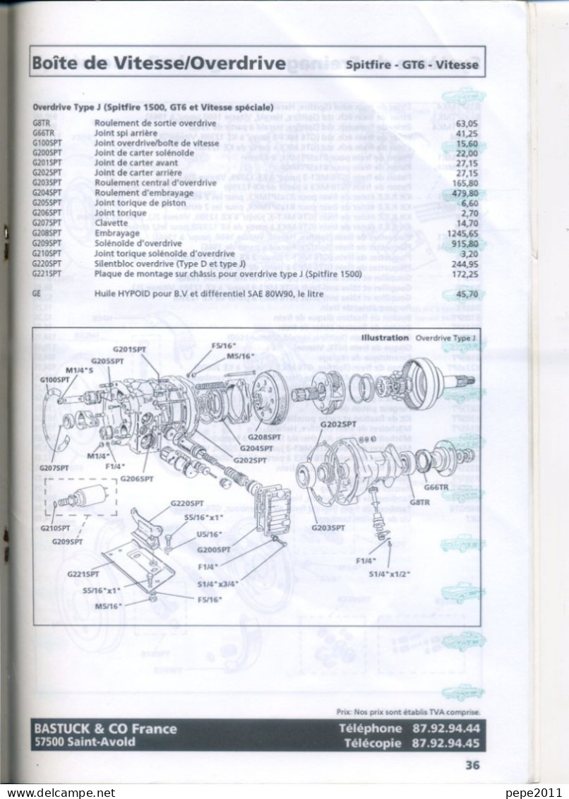 Catalogue Pièces Détachées Voiture TRIUMPH Spitfire Herald GT 6 Vitesses - BASTUCK & Co St Saint AVOLD 57 - Auto/Motorrad