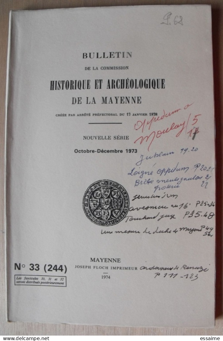 Bulletin Historique Et Archéologique De La Mayenne. 1973, N° 33 (244) . Laval Chateau-Gontier. Goupil. Girouette - Pays De Loire