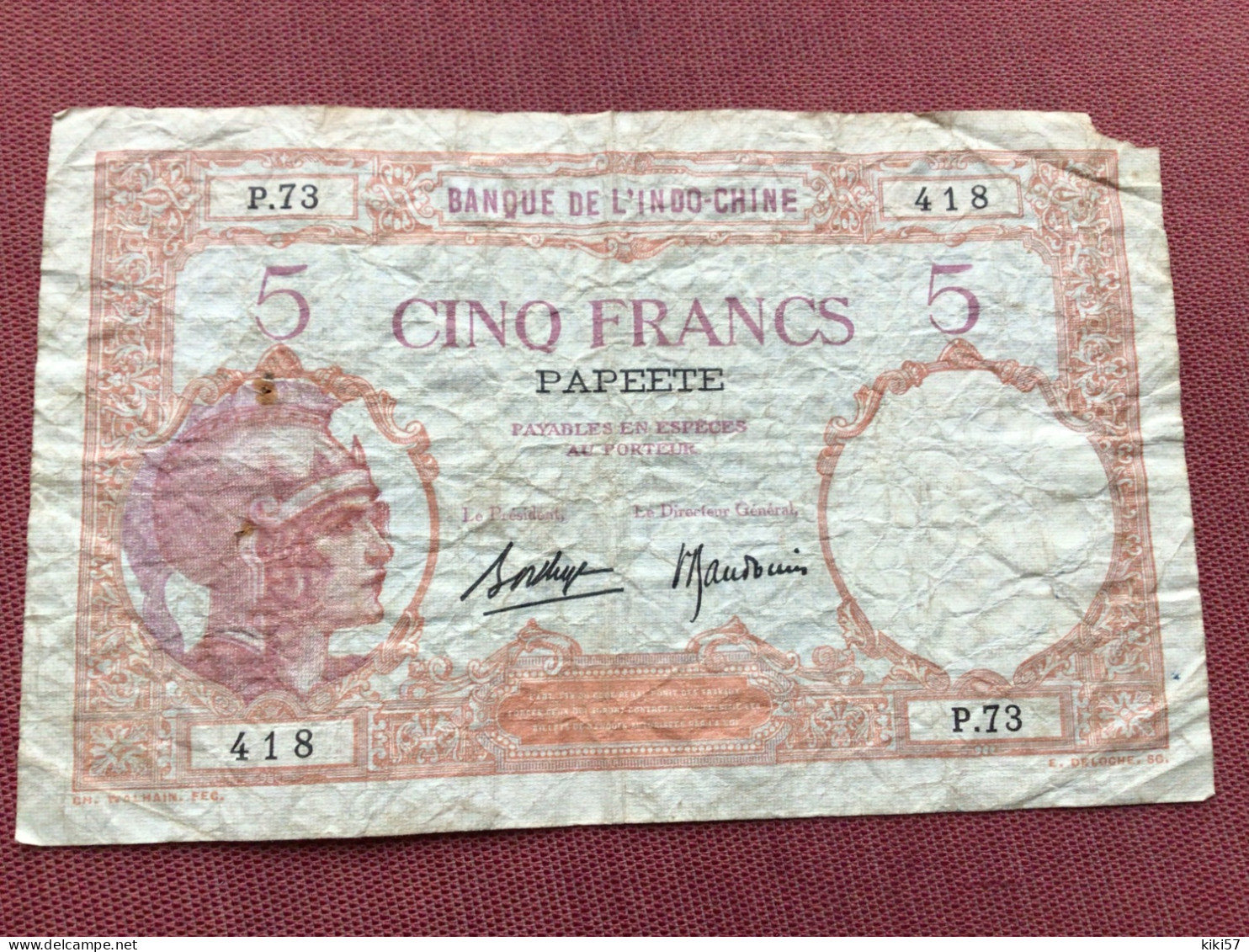 INDOCHINE Billet De 5 Francs PAPEETE - Indochine