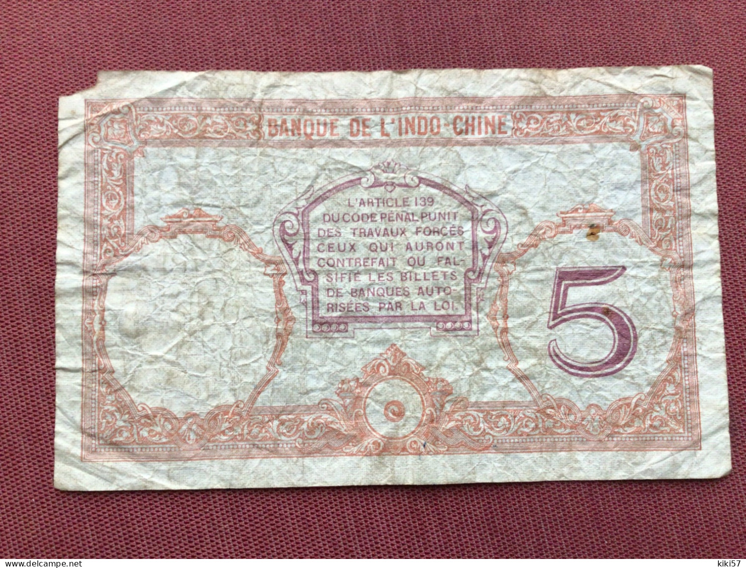 INDOCHINE Billet De 5 Francs PAPEETE - Indocina