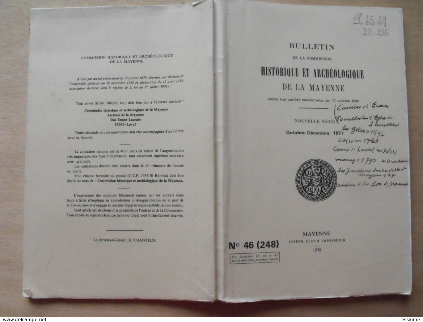 Bulletin Historique Et Archéologique De La Mayenne. 1977, N° 46 (246-4) . Laval Chateau-Gontier. Goupil. - Pays De Loire
