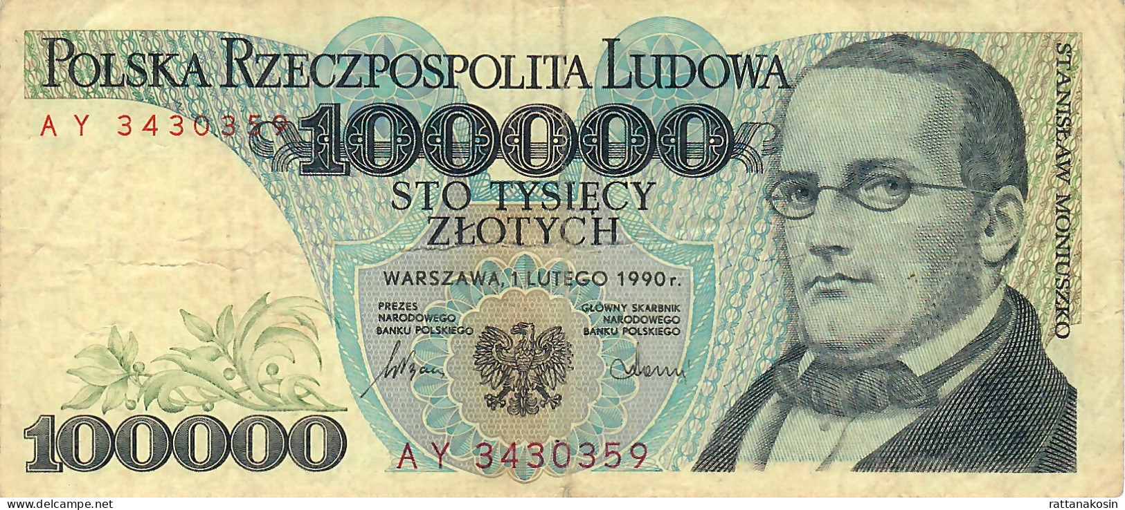 POLAND P154 100000 Or 100.000 ZLOTYCH 1990  F-aVF  NO P.h. - Pologne