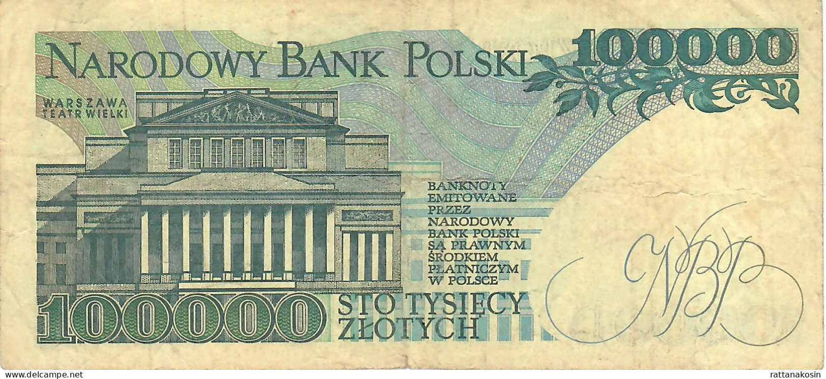 POLAND P154 100000 Or 100.000 ZLOTYCH 1990  F-aVF  NO P.h. - Pologne