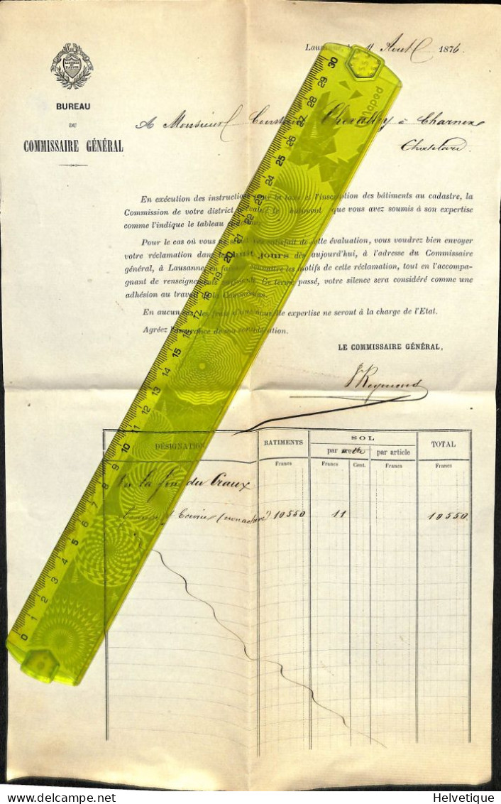Taxation Bâtiment Commissaire Général Lausanne 1876 Chevalley Chernex - Svizzera