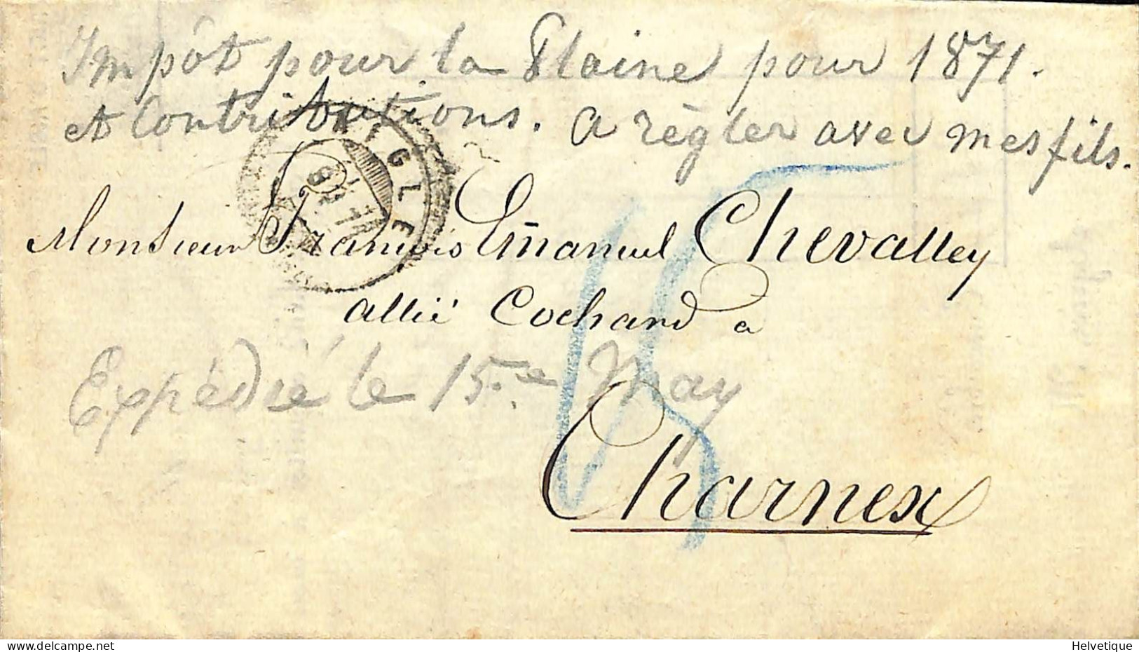 District D'Aigle 1871 Chevalley Chernex Contribution Pour Monsieur Et Sa Femme. Cachet 1871 - Suiza