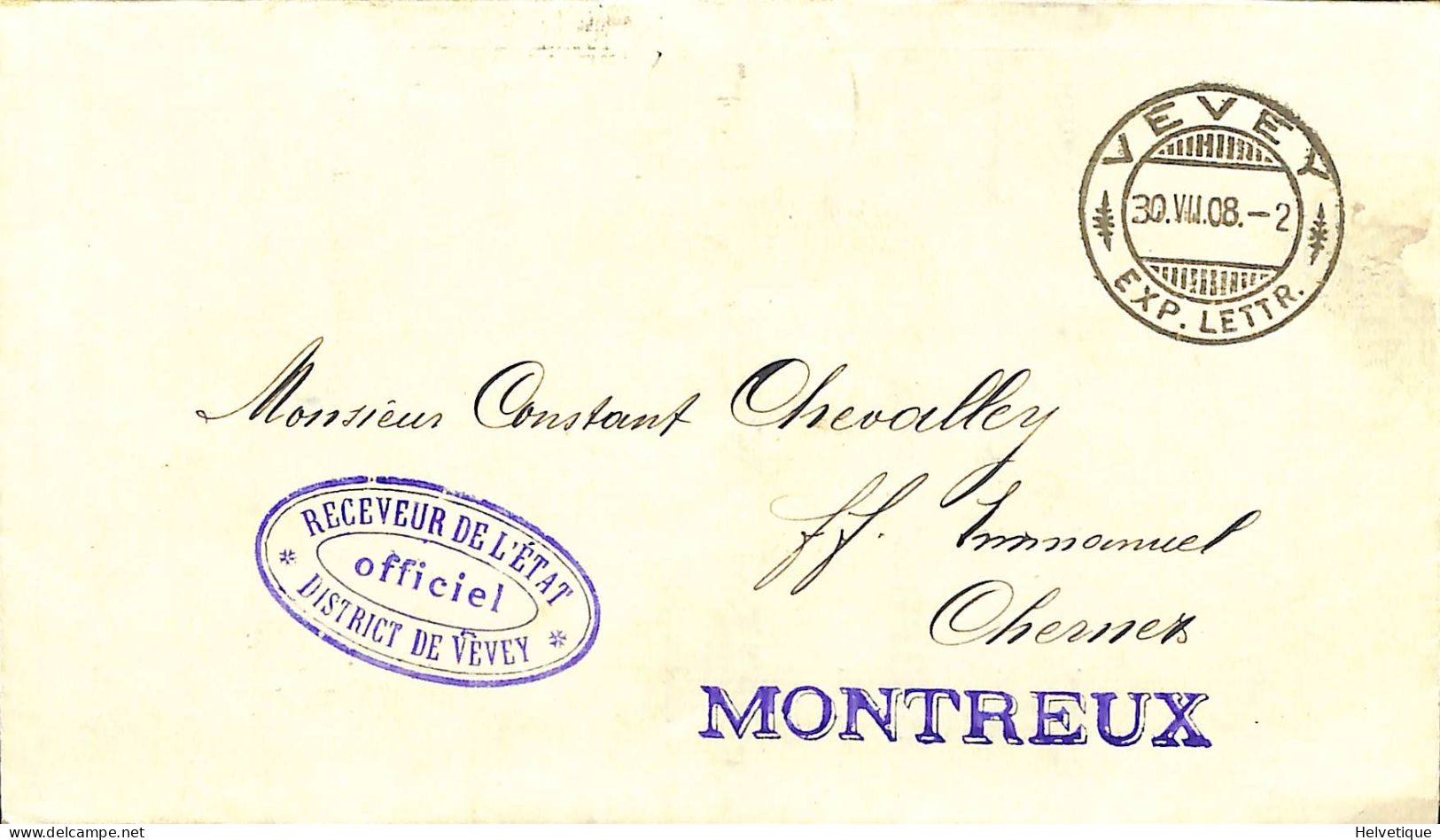 Montreux Linéaire District Vevey Impôt 1908 Chevalley Chernex - Svizzera