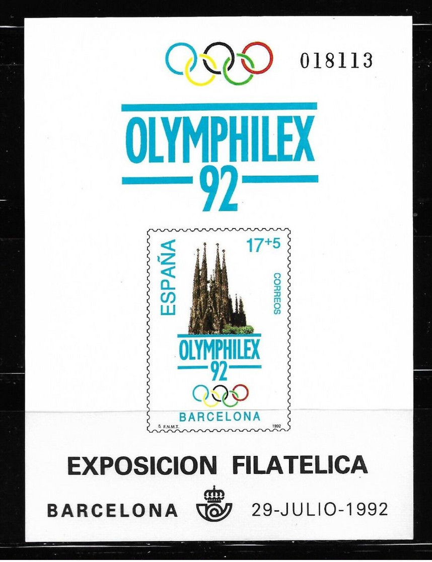 ESPAÑA 1992, PRUEBA OFICIAL EDIFIL 26 ” OLYMPHILEX`92 ” MNH. - Variétés & Curiosités