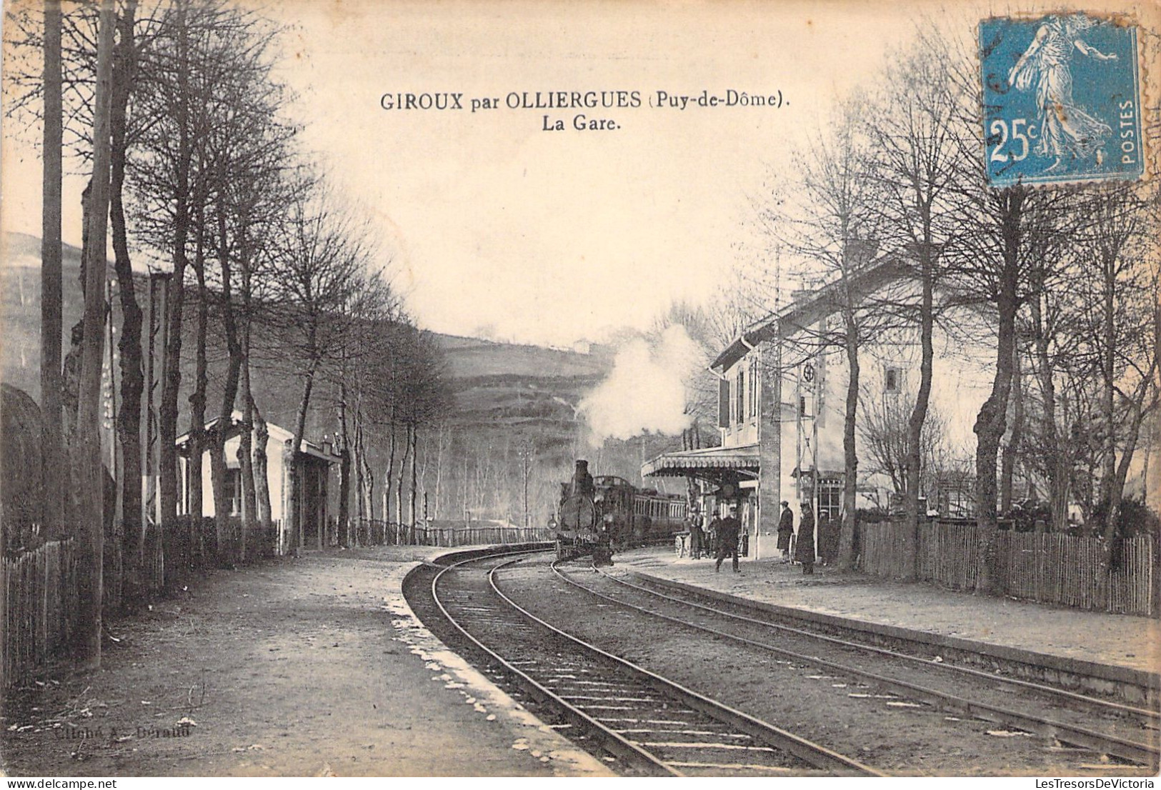 FRANCE - Giroux Par Olliergues - La Gare - Train à Vapeur - Carte Postale Ancienne - Olliergues