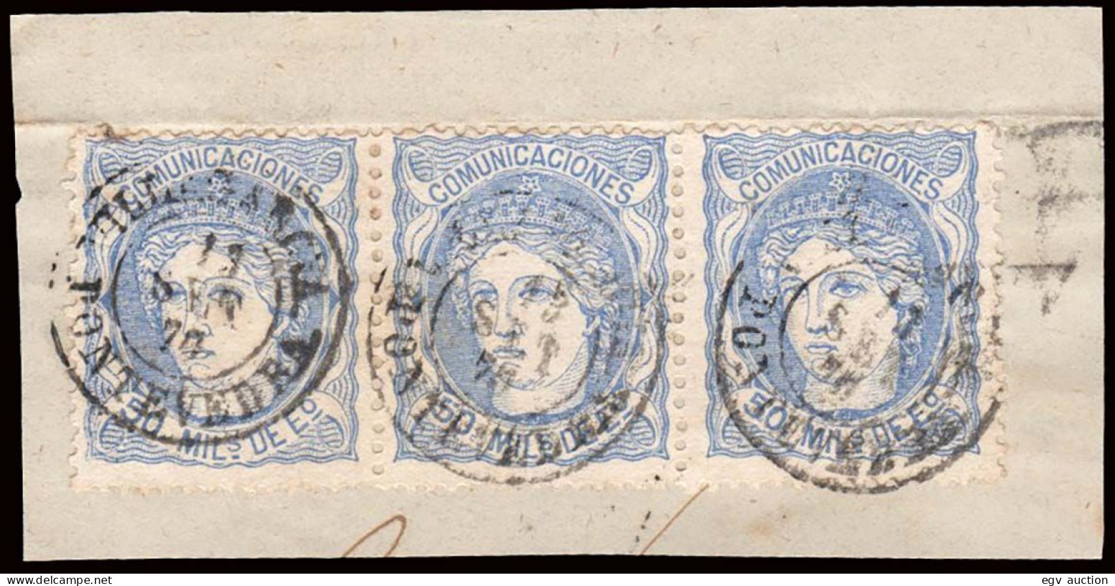 Pontevedra - Edi O 107 Tira 3 - 5 Milm.- Fragmento Mat Fech. Tp. II "Villagarcía" - Used Stamps