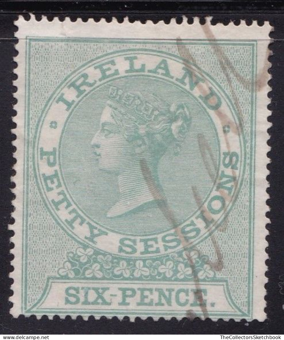 Ireland Petty Sessions 6d Green  (perf 15 1/2  )  No Watermark , Barefoot 4A , Good Used - Usati