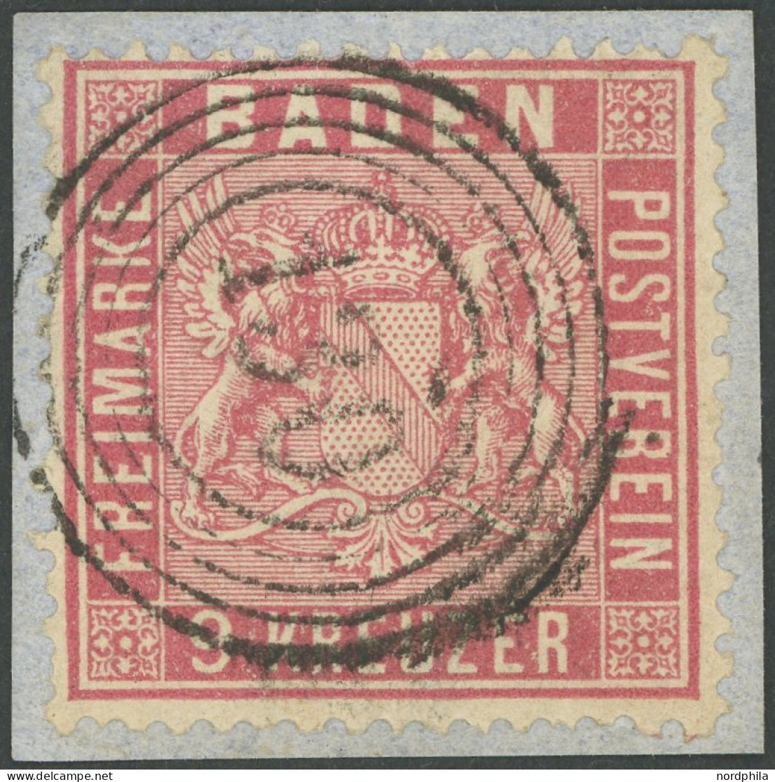 BADEN 12 BrfStk, 1861, 9 Kr. Karmin, Nummernstempel 130 (Schopfheim), üblich Gezähnt, Prachtbriefstück, Mi. 220.- - Usati