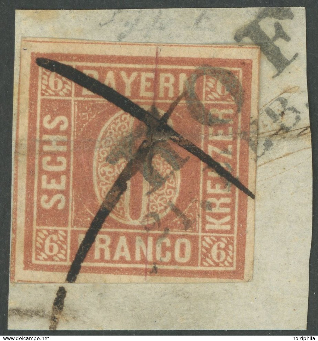 BAYERN 4I BrfStk, 1849, 6 Kr. Braunorange, Type I, L 2 HOF Und Federkreuz Auf Briefstück (zur Kontrolle Gelöst Und Mit F - Gebraucht