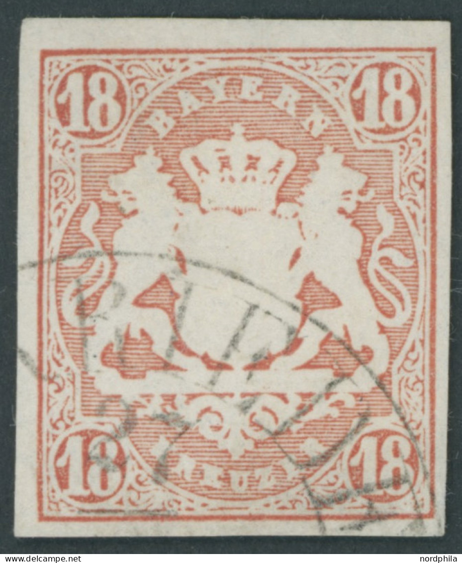 BAYERN 19 O, 1867, 18 Kr. Dunkelzinnoberrot, Segmentstempel, Pracht, Mi. (220.-) - Usati