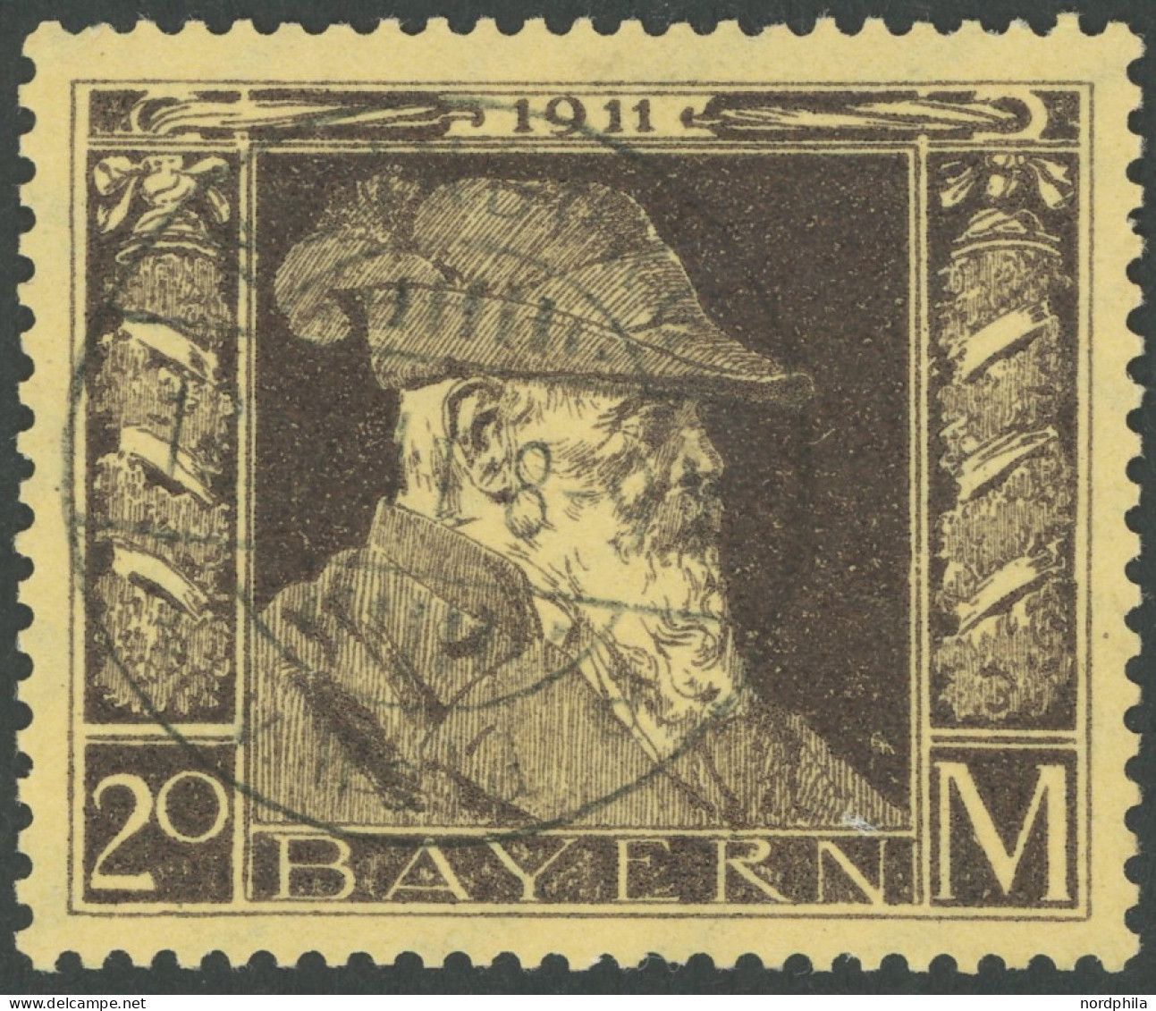 BAYERN 91II O, 1911, 20 M. Luitpold, Type II, Pracht, Mi. 450.- - Usati