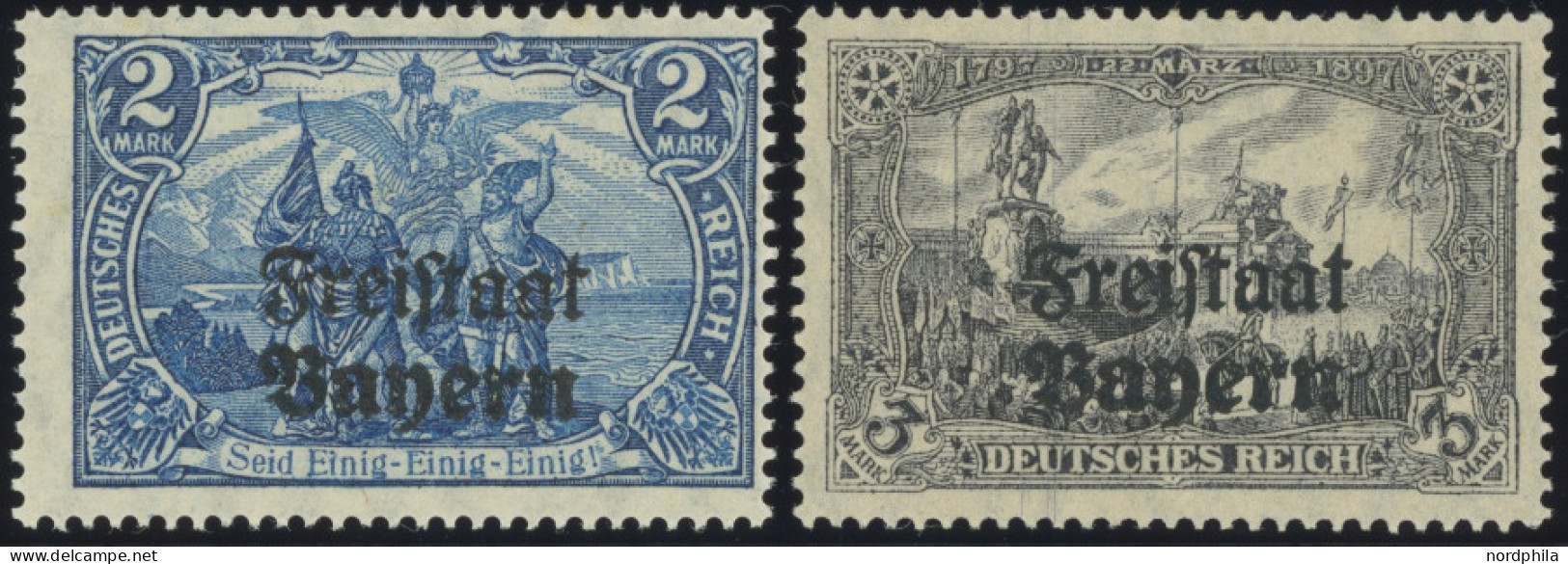 BAYERN 149A,150A , 1919, 2 M. Dunkelgrauultramarin Und 3 M. Violettschwarz, Falzrest, 2 Prachtwerte, Mi. 97.- - Nuevos