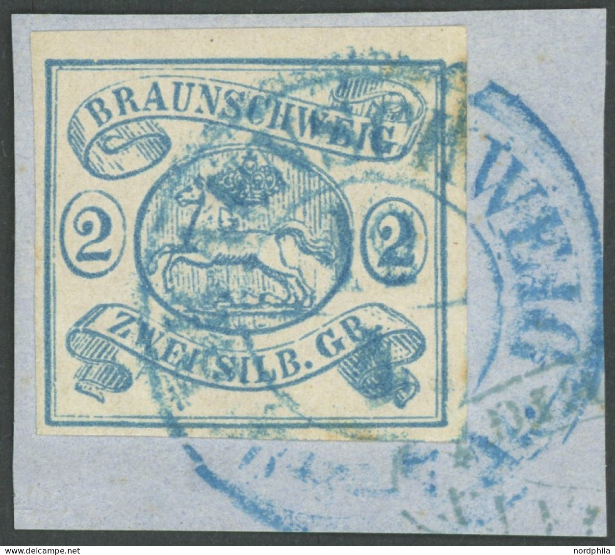 BRAUNSCHWEIG 2 BrfStk, 1852, 2 Sgr. Lebhaftpreußischblau, Blauer K2 BRAUNSCHWEIG, Prachtbriefstück, Gepr. Pfenninger, Mi - Brunswick