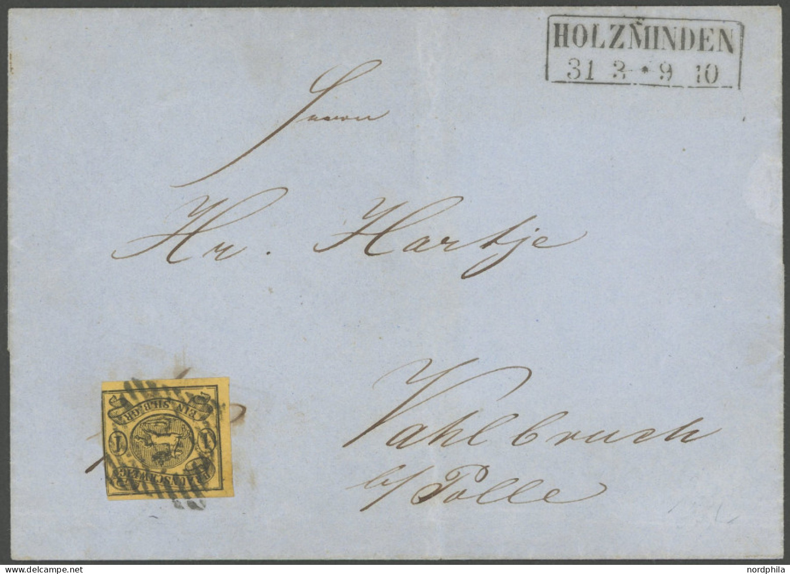 BRAUNSCHWEIG 6b BRIEF, 1853, 1 Sgr. Schwarz Auf Braungelb Mit Nummernstempel 24 Auf Brief Von HOLZMÜNDEN Nach Wahlbruch  - Brunswick