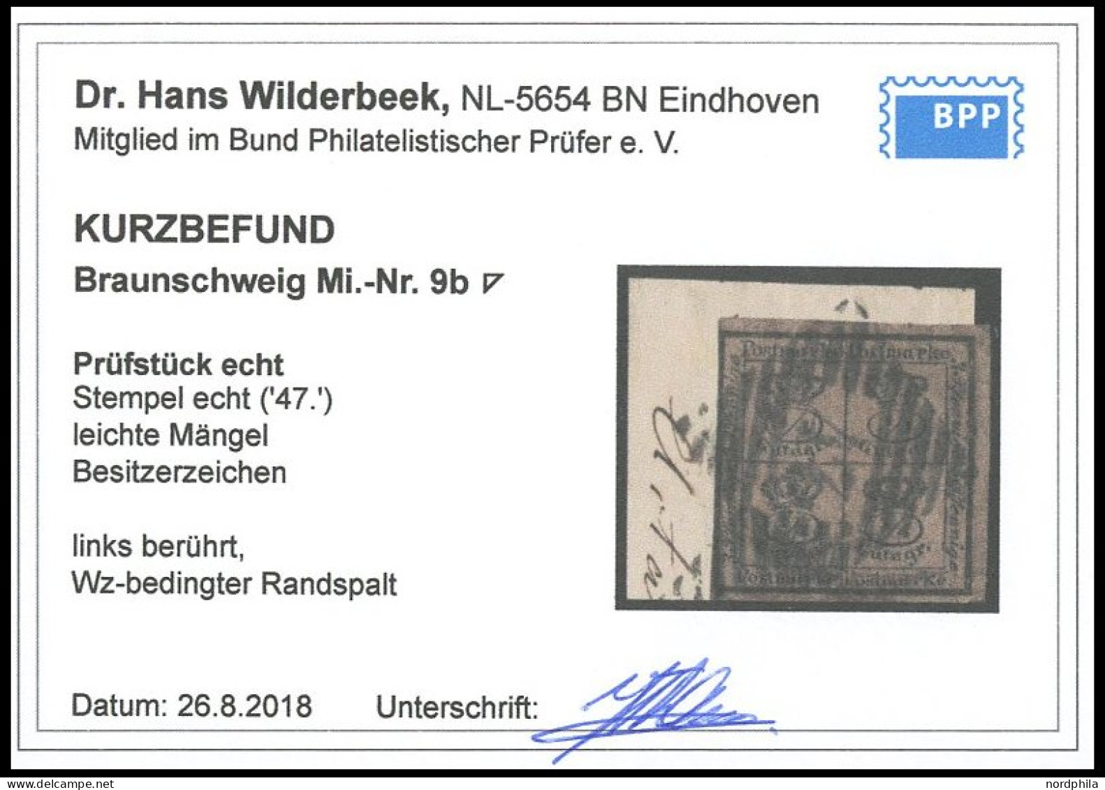 BRAUNSCHWEIG 9b BrfStk, 1857, 4/4 Ggr. Schwarz Auf Gelbbraun, Nummernstempel 47 Auf Briefstück, Links Berührt Sonst Prac - Braunschweig