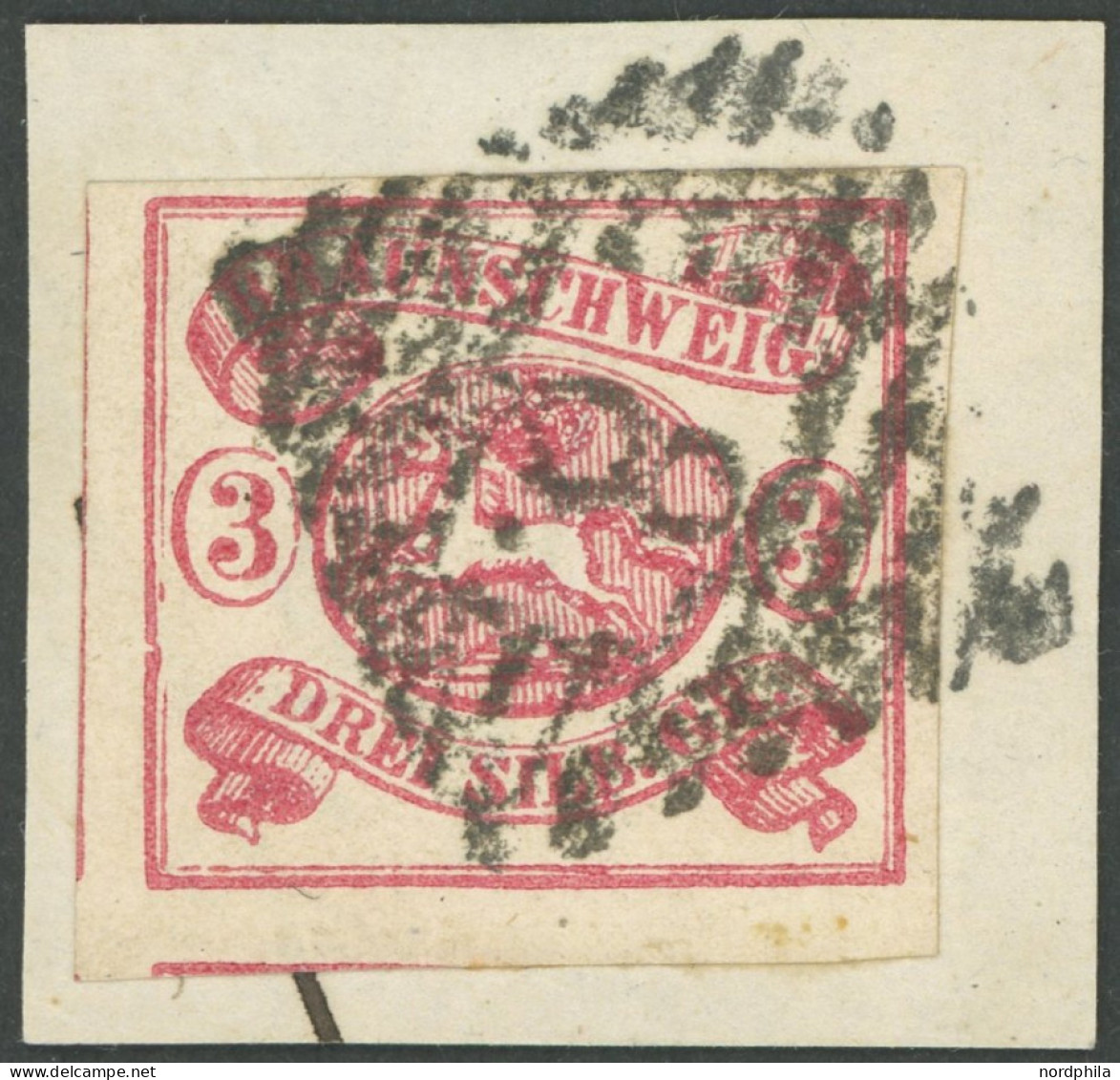 BRAUNSCHWEIG 12Ab BrfStk, 1862, 3 Sgr. Karmin, Nummernstempel 8, Breitrandiges Kabinettbriefstück, Gepr. Pfenninger, Mi. - Braunschweig