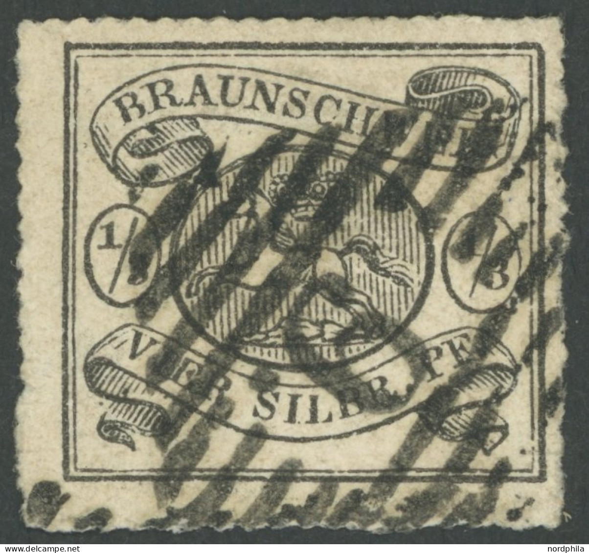 BRAUNSCHWEIG 13A O, 1864, 1/3 Sgr. Schwarz, Durchstich Nicht Ganz Perfekt Sonst Pracht, Gepr. Brettl, Mi. 2800.- - Braunschweig