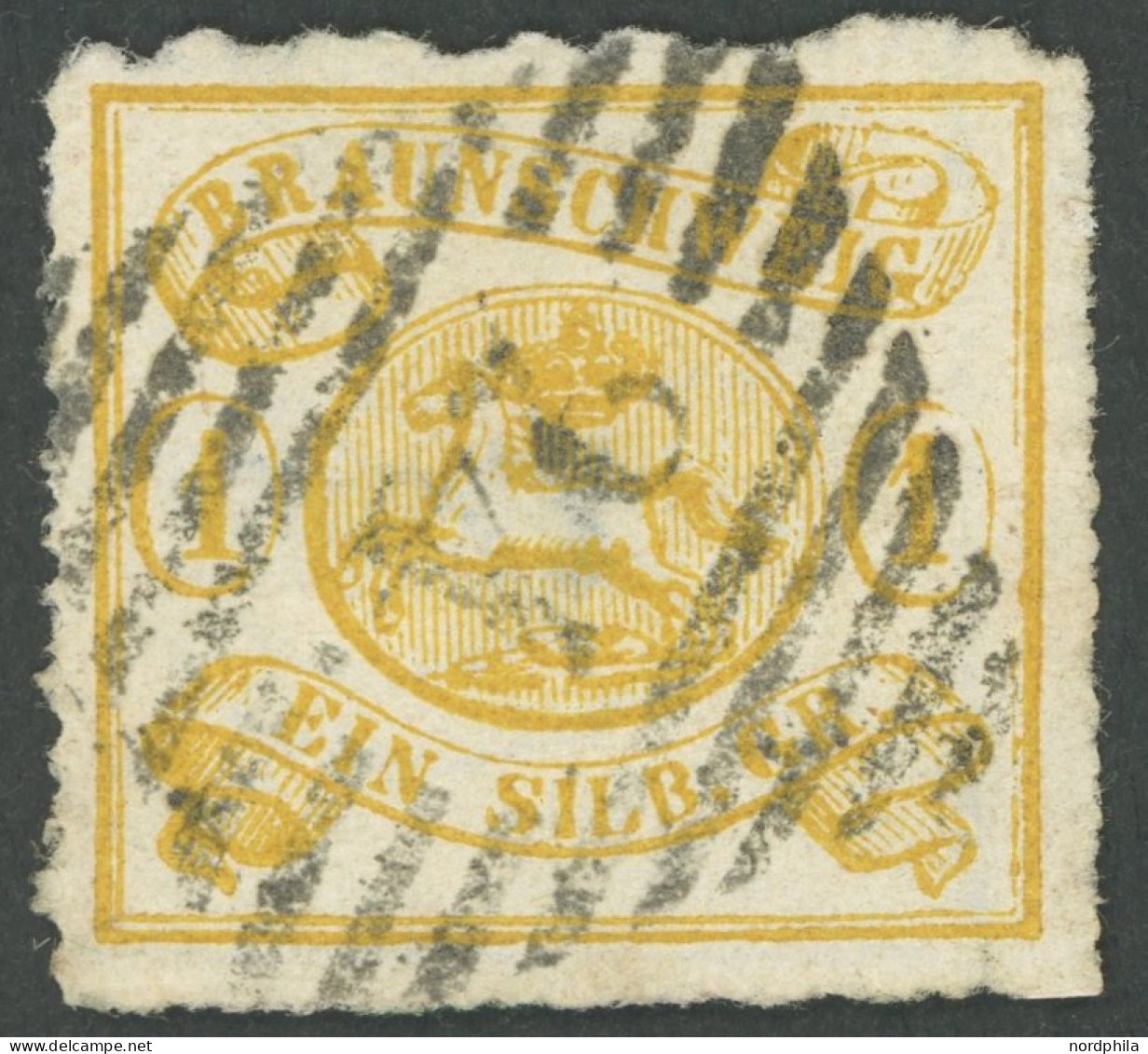 BRAUNSCHWEIG 14A O, 1864, 1 Sgr. Gelbocker, Durchstochen 16, Nummernstempel 24 (Holzminden), Feinst, Kurzbefund Lange, M - Braunschweig