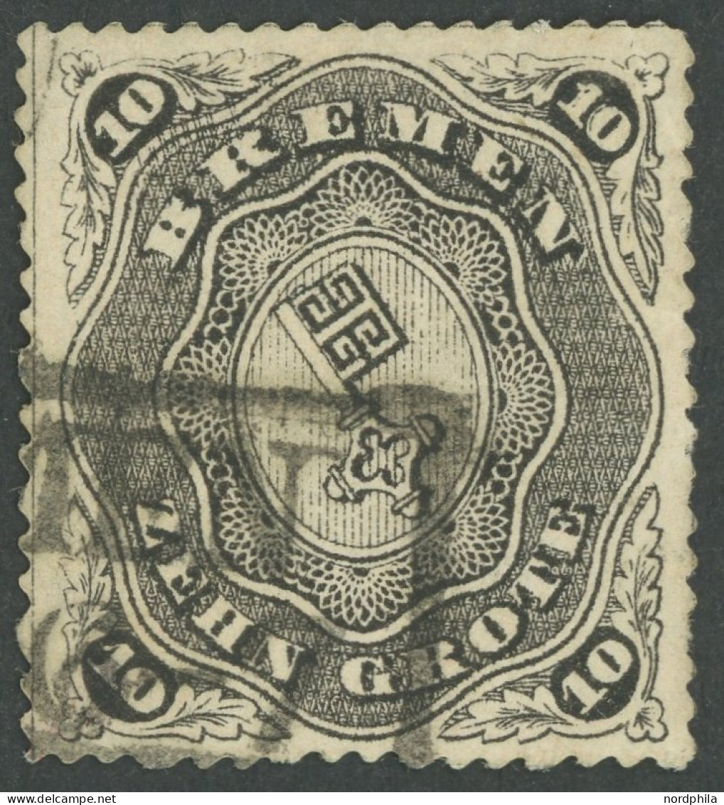 BREMEN 8A O, 1863, 10 Gr. Schwarz, Durchstich D 1I, Winzige Falzhelle Stelle Sonst Farbfrisches Prachtstück, Fotoatteste - Brême