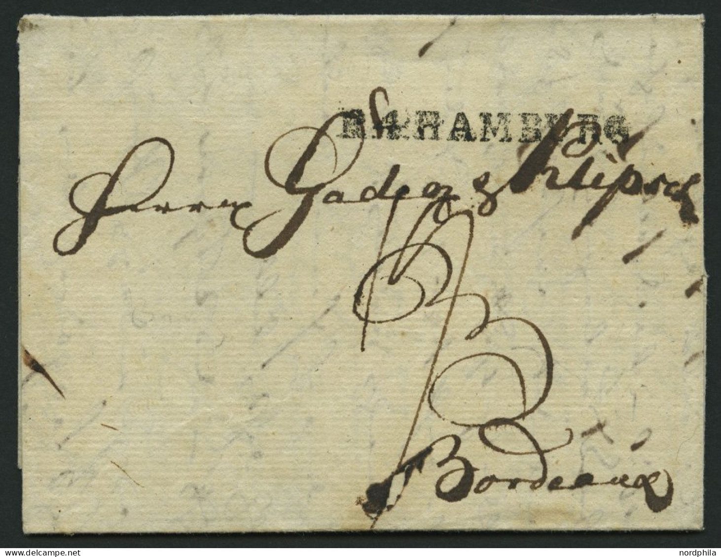 HAMBURG 1803, R.4. HAMBURG, L1 Auf Forwarded-Letter Nach Bordeaux, Absender: Ohnesorge, Pracht - Vorphilatelie