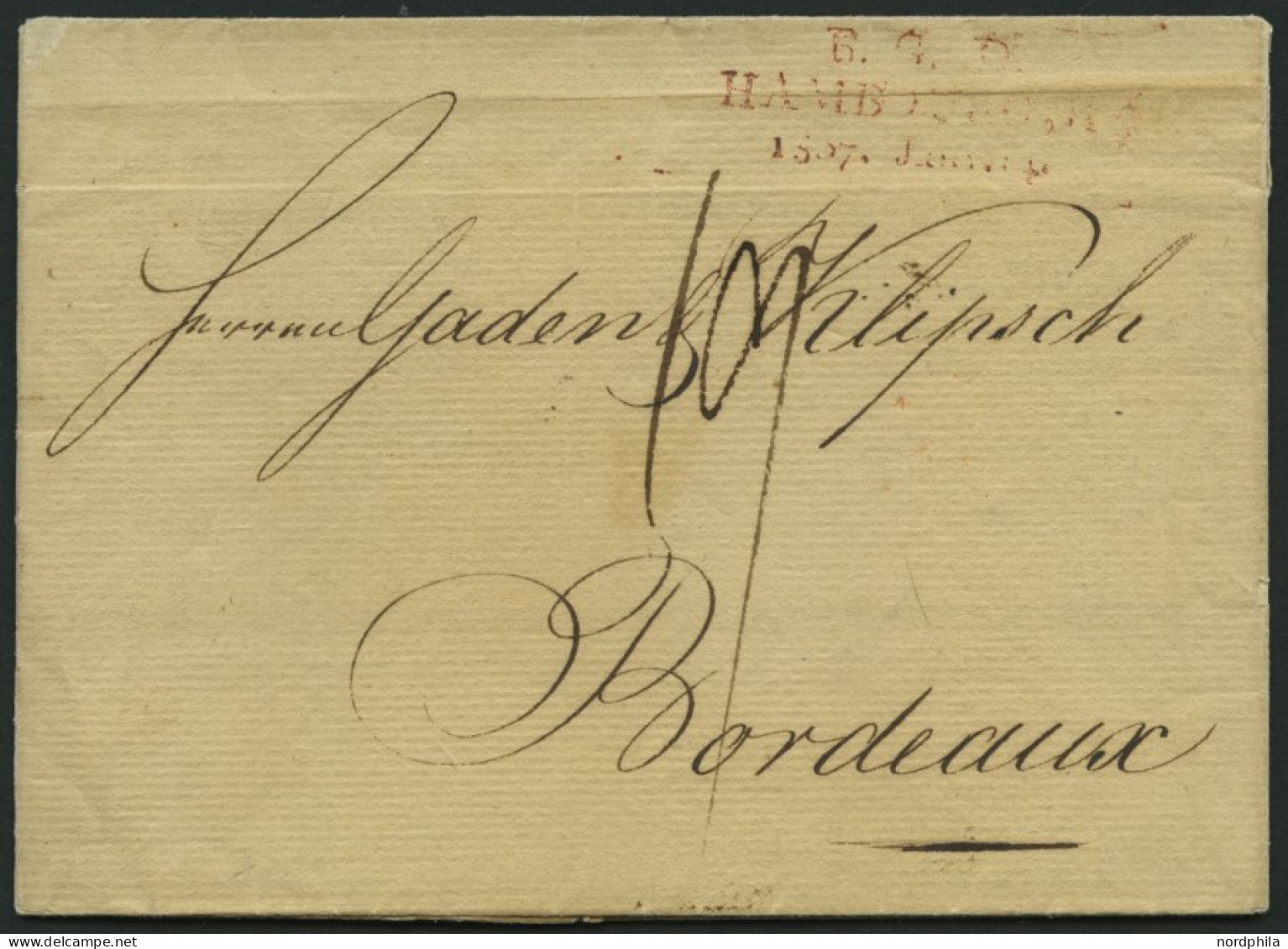 HAMBURG-VORPHILA 1807, B.G.D. HAMBURG, L3 Auf Brief Nach Bordeaux, Waagerechter Registraturbug Sonst Pracht - Autres & Non Classés