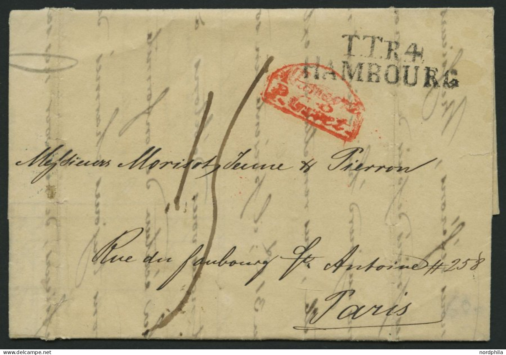 HAMBURG - THURN UND TAXISCHES O.P.A. 1833, TT.R.4. HAMBOURG, L2 Auf Rechnungsbrief Nach Paris, Roter ALLEMAGNE P. GIVET, - [Voorlopers
