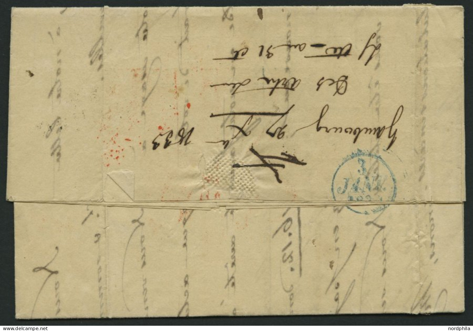 HAMBURG - THURN UND TAXISCHES O.P.A. 1833, TT.R.4. HAMBOURG, L2 Auf Rechnungsbrief Nach Paris, Roter ALLEMAGNE P. GIVET, - Prephilately