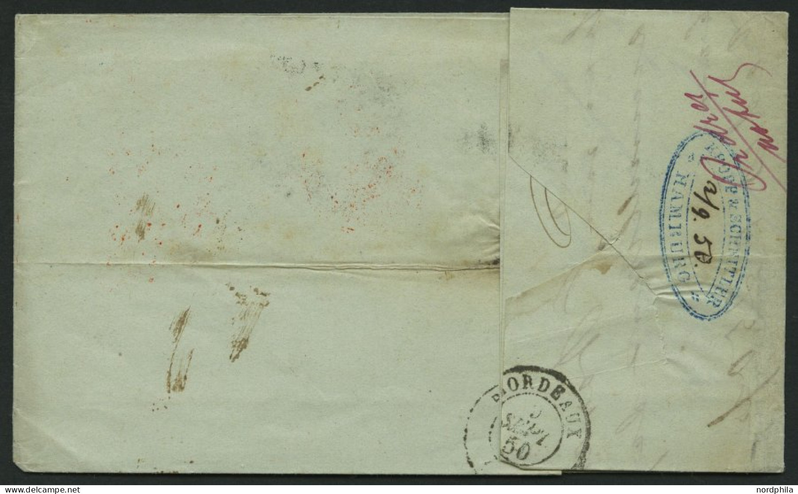 HAMBURG - THURN UND TAXISCHES O.P.A. 1850, HAMBURG Th.& T., K3 Auf Brief Nach Bordeaux, Forwarded-Letter Von Nottebohm & - Prephilately