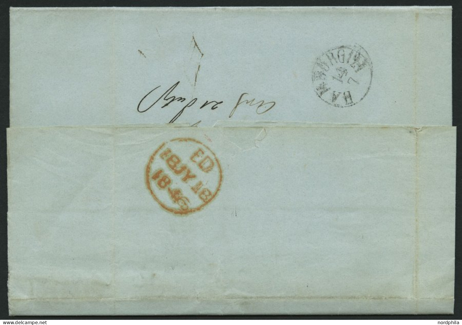 HAMBURG - GRENZÜBERGANGSSTEMPEL 1846, T 14 JUL, In Rot Auf Brief Von LEIPZIG (R2) Nach London, Handschriftlich Via Hambu - [Voorlopers