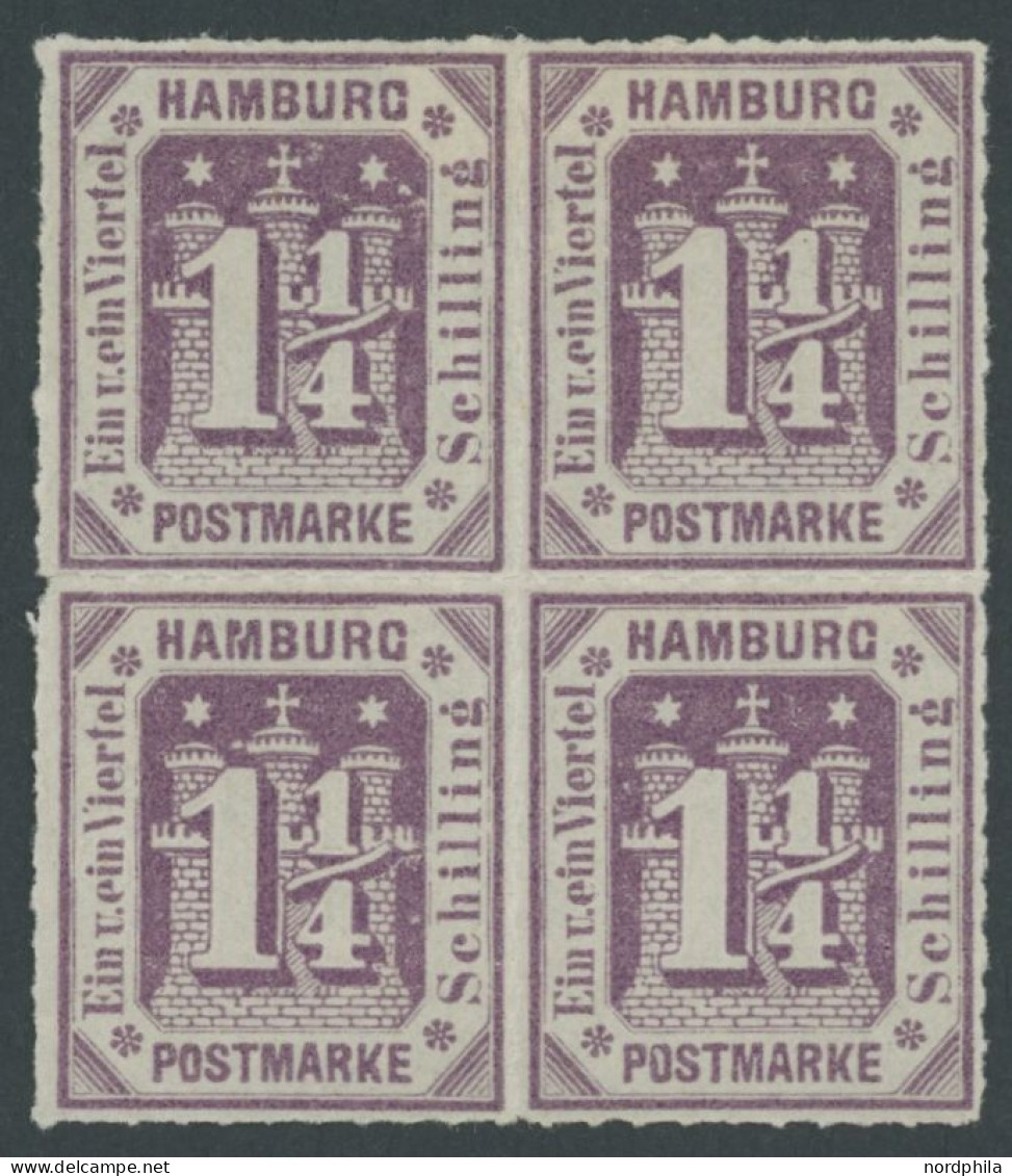 HAMBURG 20a VB , 1866, 11/4 S. Dunkelbraunviolett Im Viererblock, Falzreste, Pracht - Hamburg