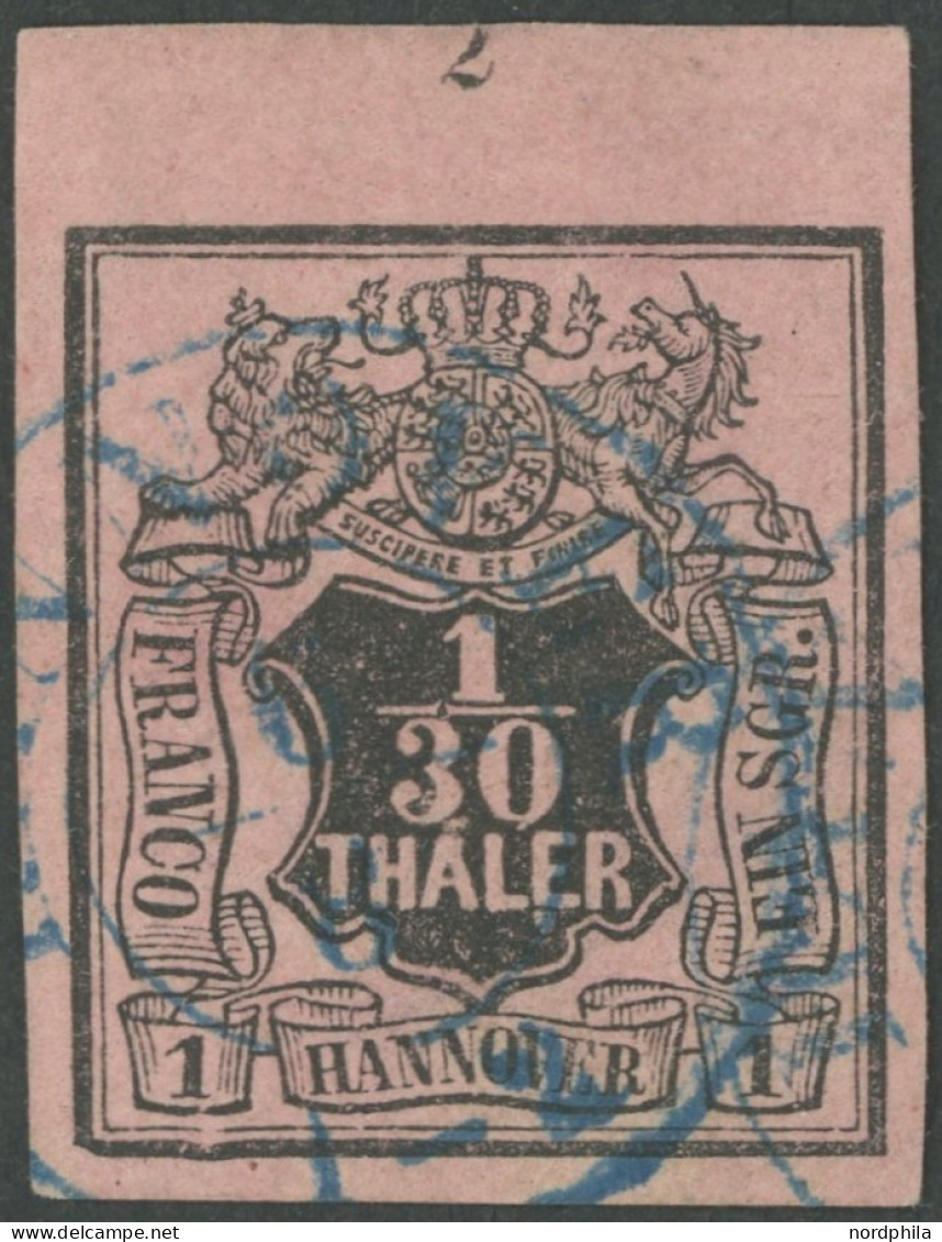 HANNOVER 3aI O, 1851, 1/30 Th. Schwarz Auf Lachsfarben, Oberrandstück, Mit Reihenzähler, Plattenfehler Auf Feld 2, Mit B - Hannover