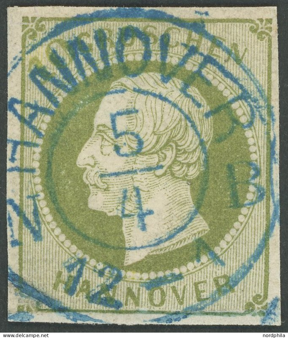 HANNOVER 18 O, 1861, 10 Gr. Dunkelgrünlicholiv, Zentrischer Blauer K2 HANNOVER N B, Repariert Wie Pracht, Gepr. Bühler,  - Hanover