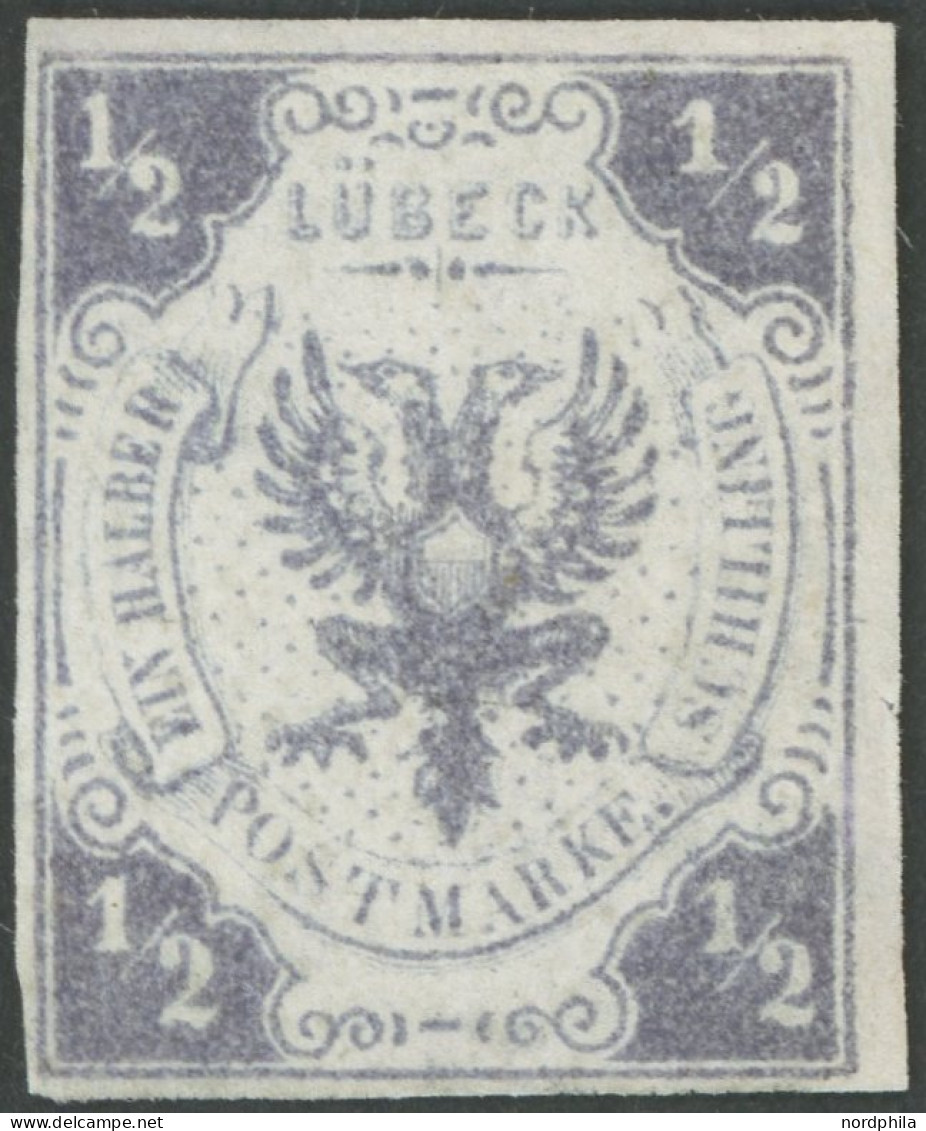 LÜBECK 1 , 1859, 1/2 S. Dunkelviolettgrau, Ohne Gummi, Repariert Wie Pracht, Gepr. Brettl, Mi. 700.- - Luebeck