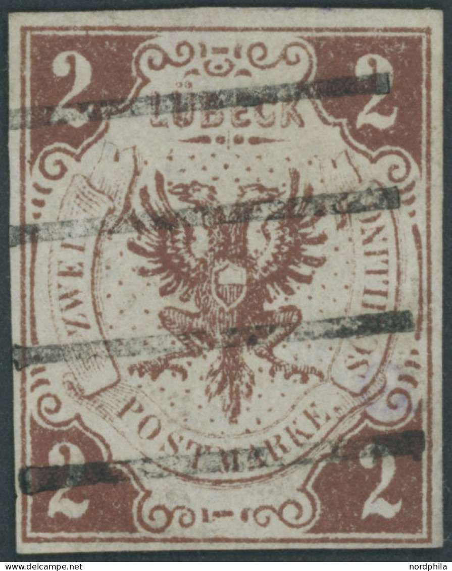 LÜBECK 3 O, 1859, 2 S. Rötlichbraun, Kleiner Einriss Geschlossen, Sonst Pracht, Gepr. Brettl, Mi. 300.- - Lubeck