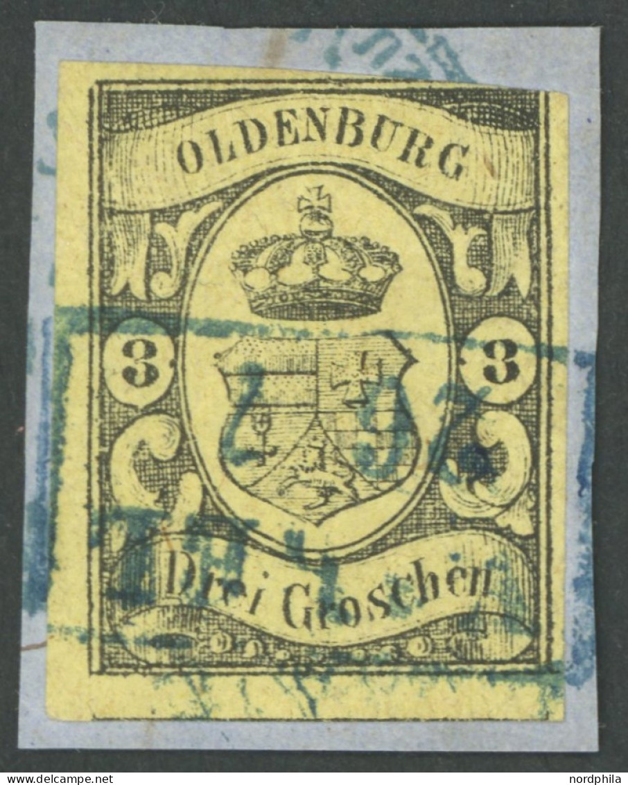 OLDENBURG 8 BrfStk, 1859, 3 Gr. Schwarz Auf Mittelgraugelb, Oben Rechte Berührt Sonst Voll-breitrandiges Prachtbriefstüc - Oldenbourg