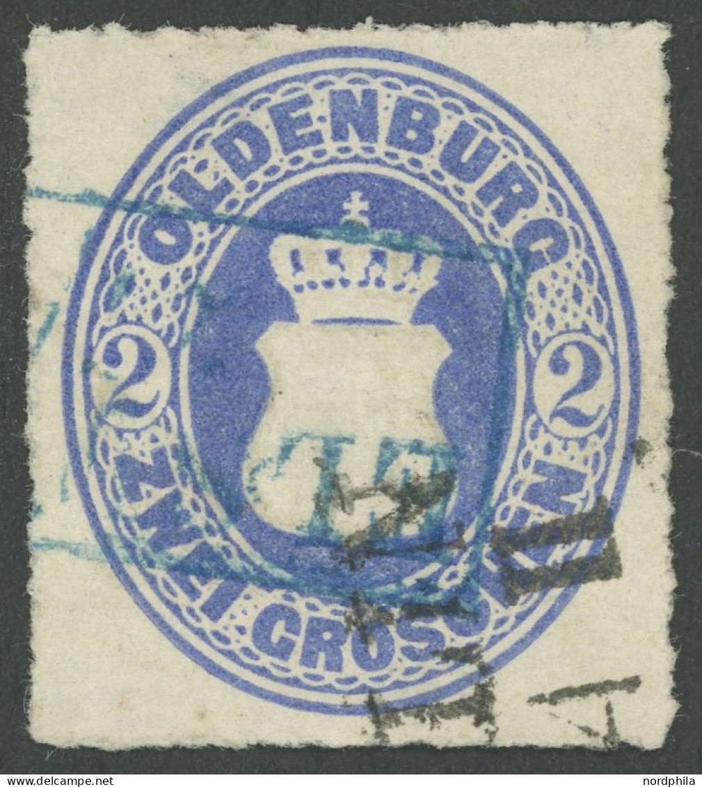 OLDENBURG 18A O, 1862, 2 Gr. Lebhaftultramarin, Blauer R2 ELSFLETH Und Bahnpostteilabschlag, Feinst, Gepr. Stegmüller - Oldenbourg