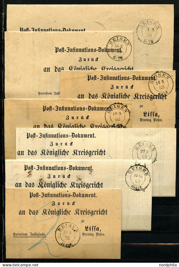 PREUSSEN REISEN, 18 Post-Insinuations-Dokumente Aus Der Stadt Reisen, Heute Rydzyna, Alle Entwertet In Reisen Mit Dem K2 - Other & Unclassified