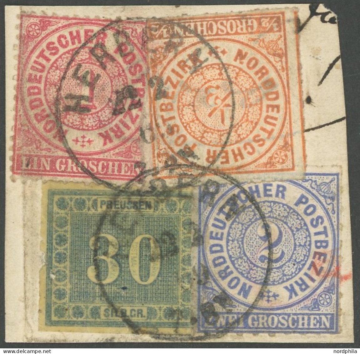 PREUSSEN 21 BrfStk, 22.2.69, 30 Sgr. Dunkelgrünlichblau Mit 3 Werten Norddeutscher Postbezirk ( Mi.Nr. 3,5,16) Auf Brief - Autres & Non Classés