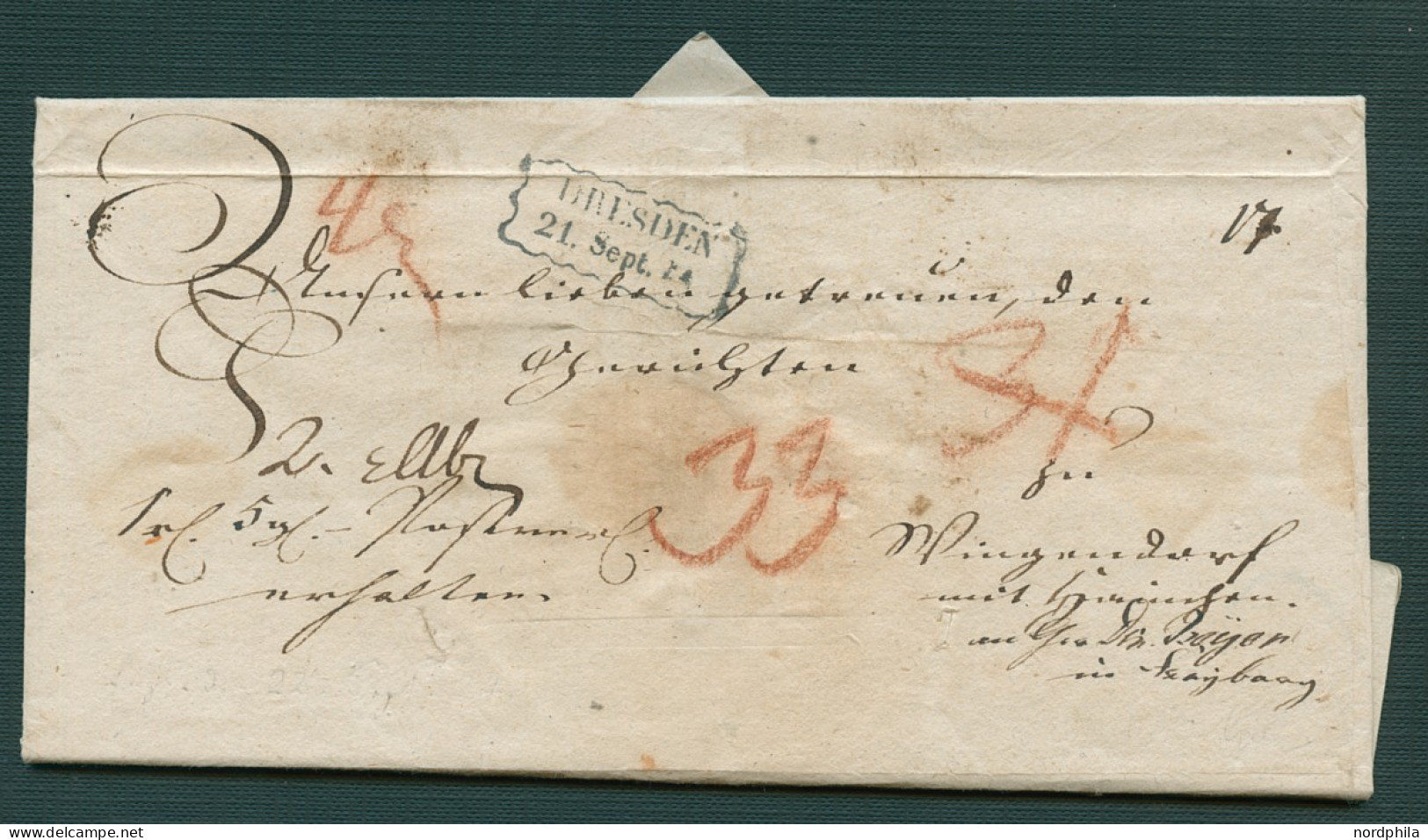 SACHSEN Sachsen 1824, Schöner Calligraphierter Postvorschußbrief Aus Dresden Nach Wingendorf. Entwertet Mit Dem Wellenar - Prephilately