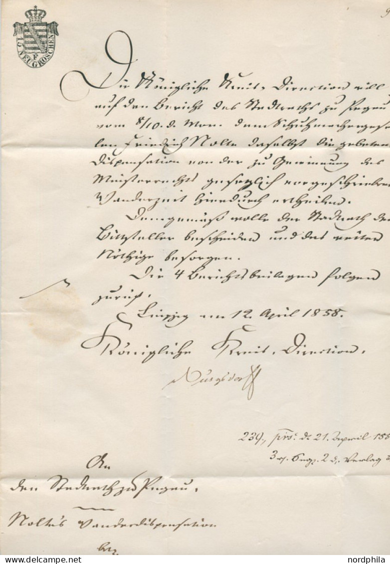 SACHSEN 1858, Unfrankierter Postvorschussbrief, Von Leipzig Nach Pegau, Mit Schwarzem Rechteckstempel LEIPZIG, Mit Gebüh - Sachsen